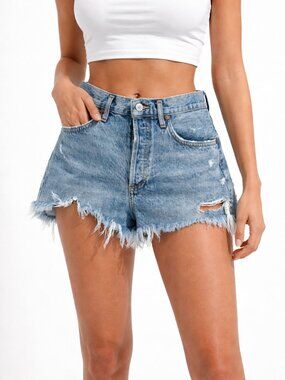 AGOLDE Parker Vintage Cut Off Shorts Size 30 Swapmeet Denim Raw Hem Button Fly